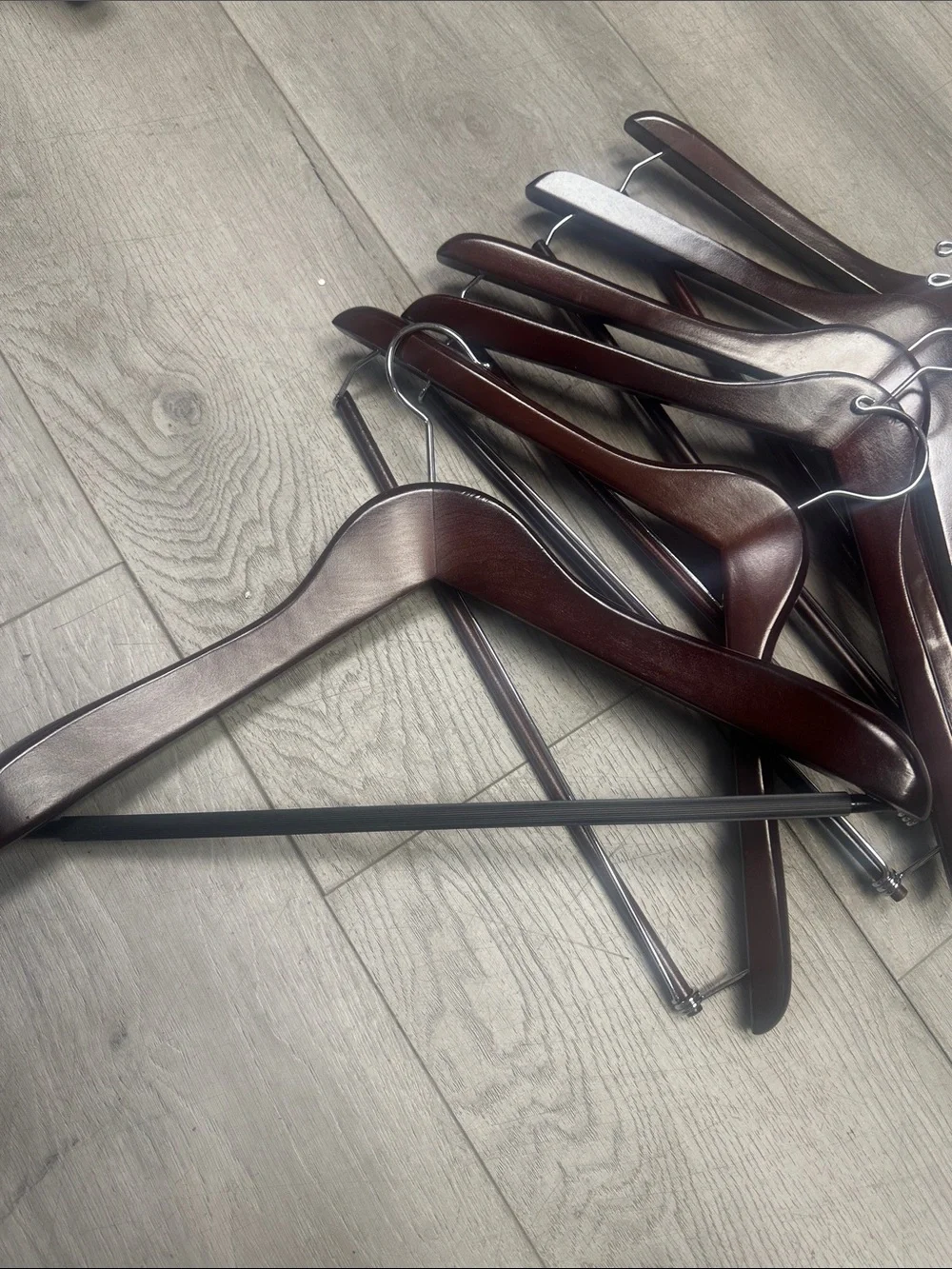 Set of 6 Wooden Suit Hangers in Deep Mahogany